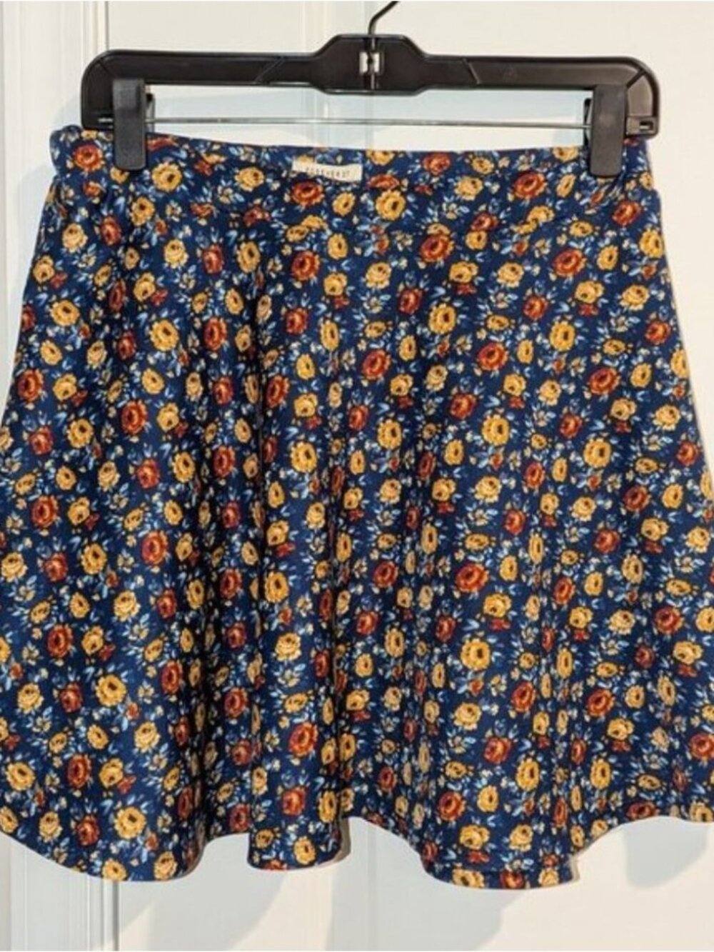 Navy Floral Print Flared A-Line Circle Skater Short Skirt